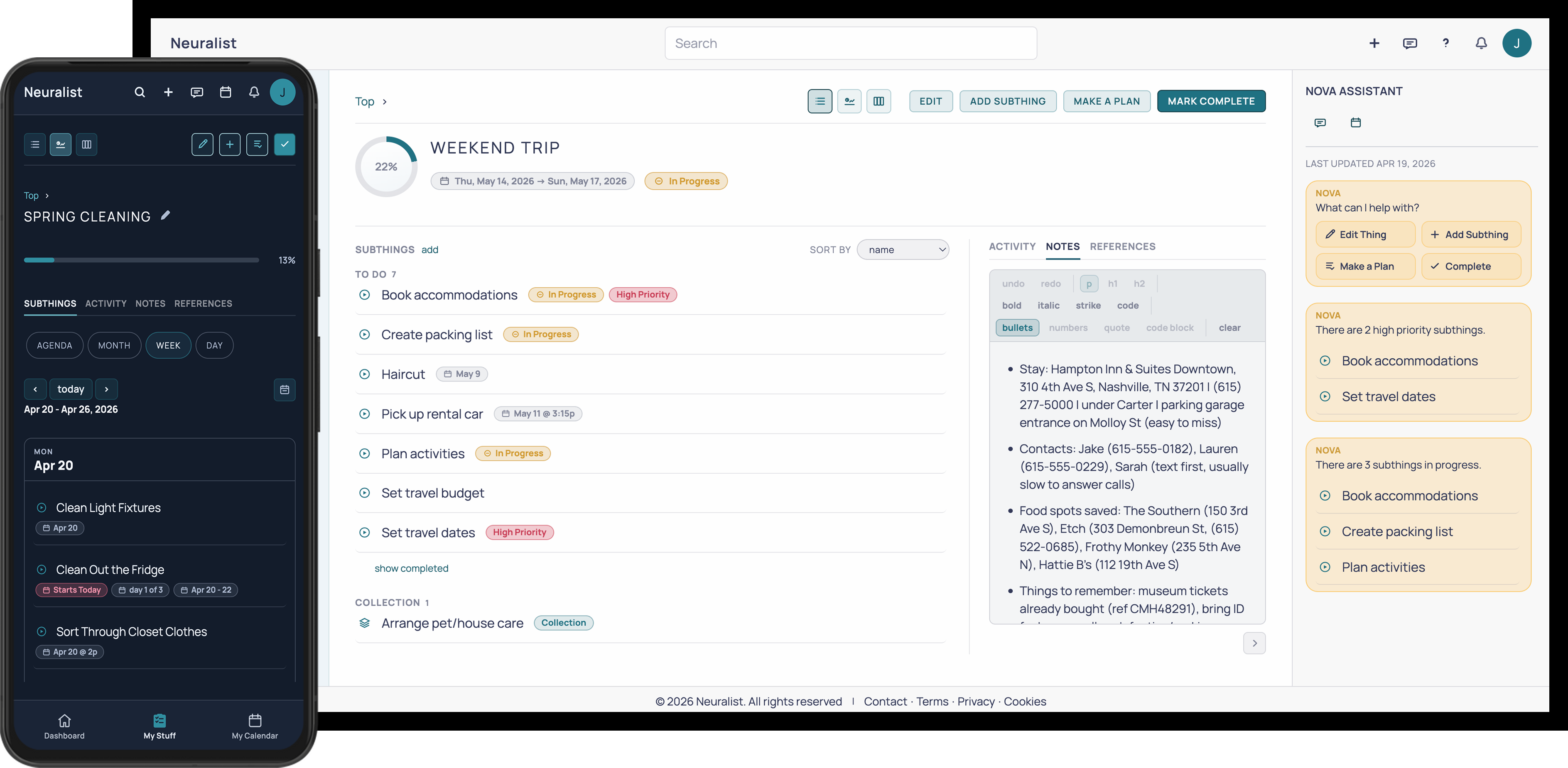 Neuralist interface with tasks and planning views